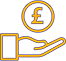 Yellow lineart of a hand with a £ symbol hovering over it