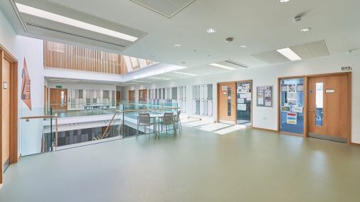 In the new 18 classroom building the Dame Alice Owen School, Potters Bar, Hertfordshire