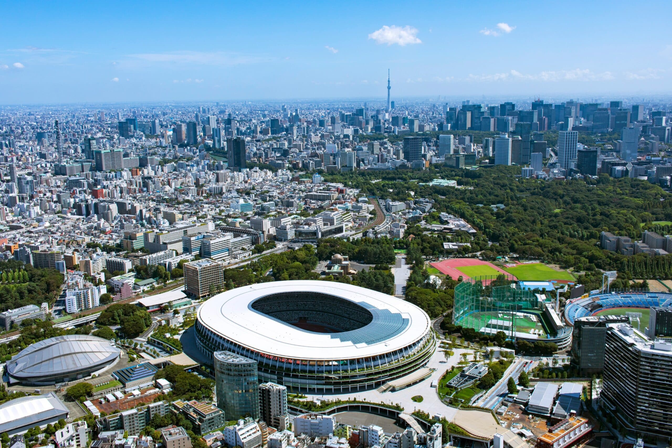 Ariel view of the 2020 Tokyo Olympic Stadium in Japan