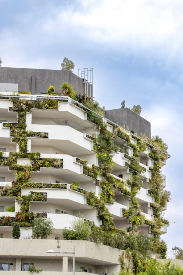 Innovative green building showcasing vertical garden