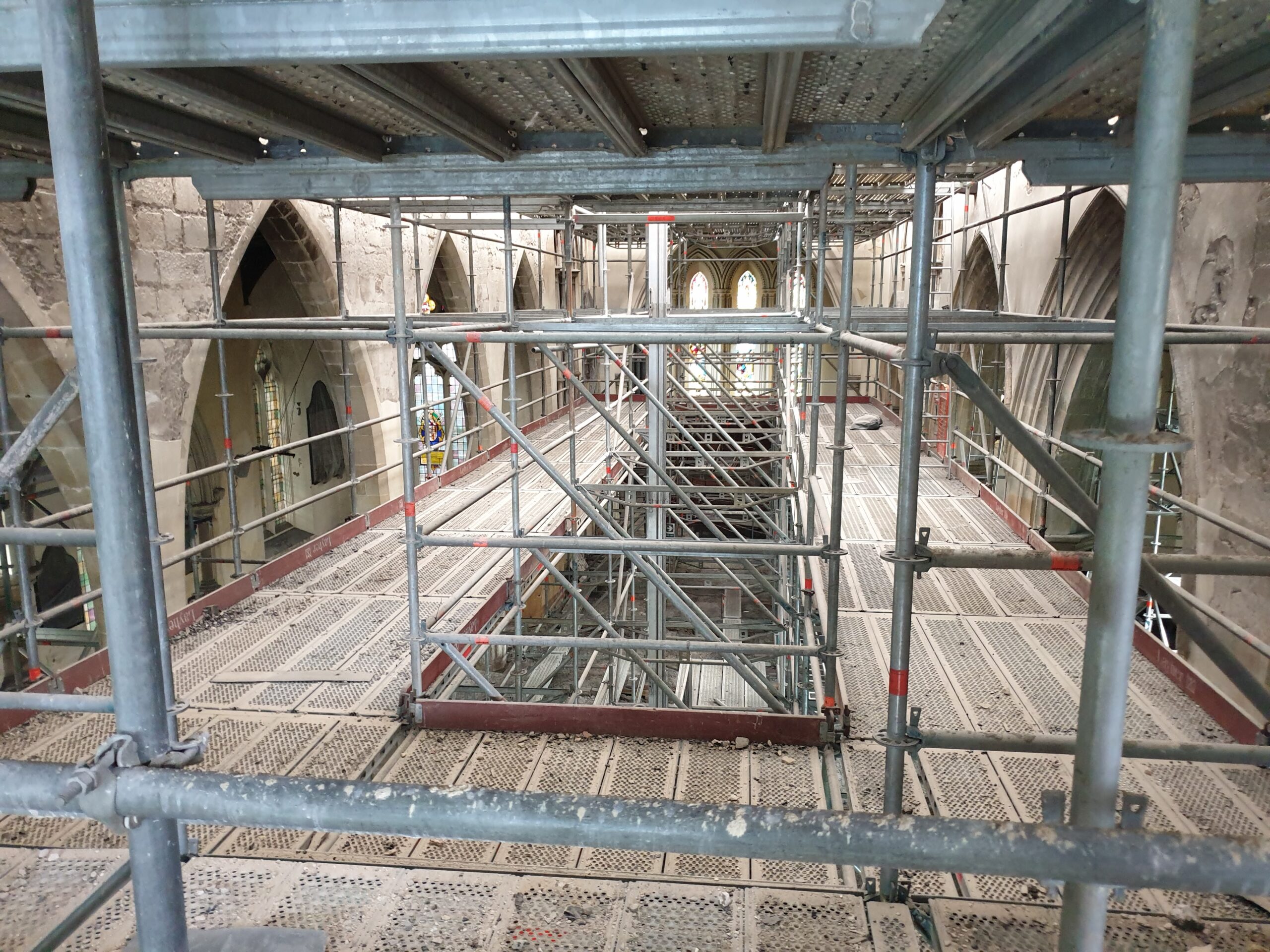 Internal scafolding in St John The Baptist's Church