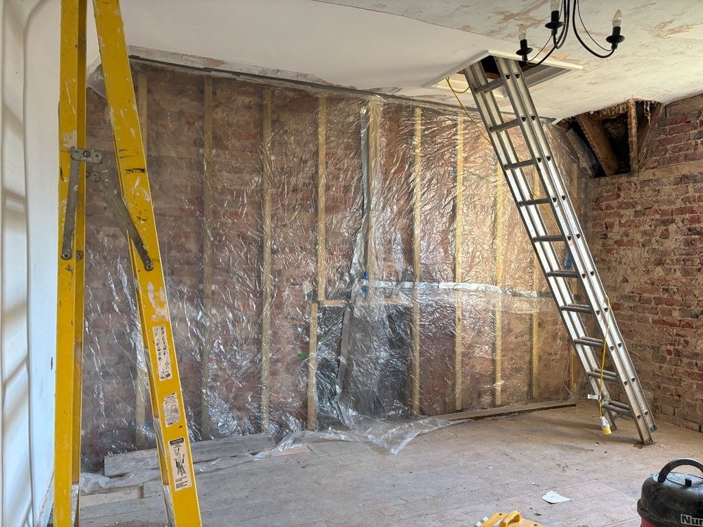 Bedroom being tented for drying activities