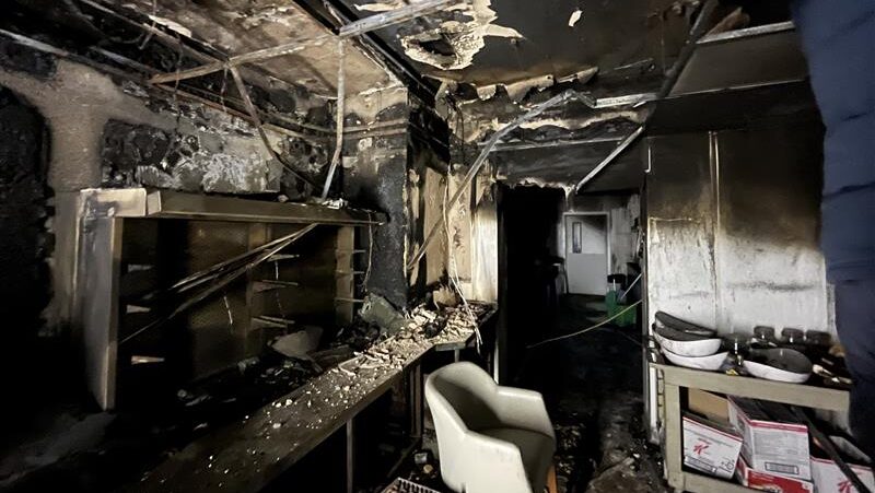 Fire damage to a school kitchen