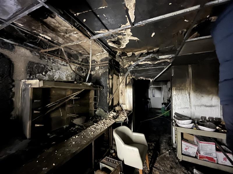 Fire damage to a school kitchen