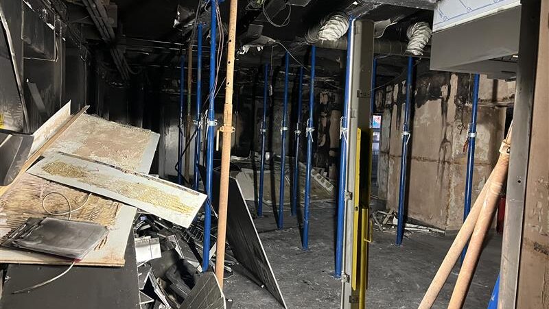 Fire damage to a school kitchen
